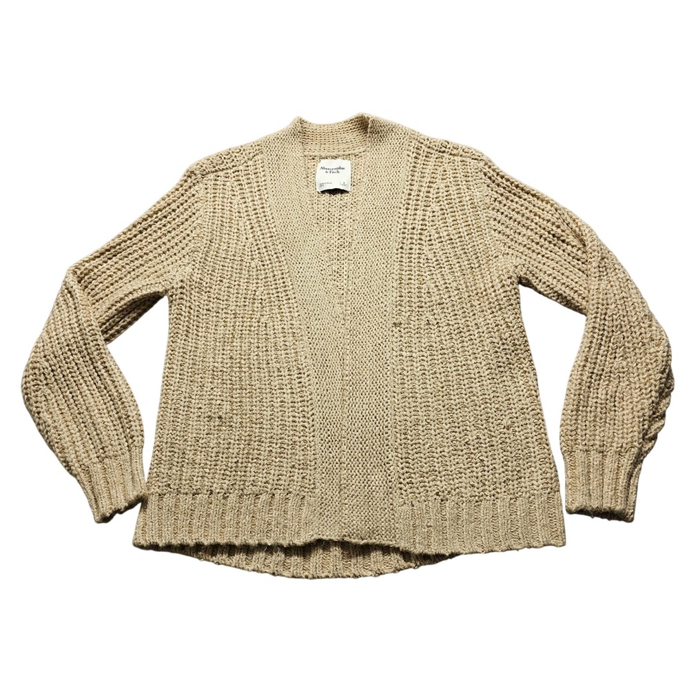 Abercrombie & Fitch Cardigan Womens S Tan Beige Open Front Chunky Shaker Knit